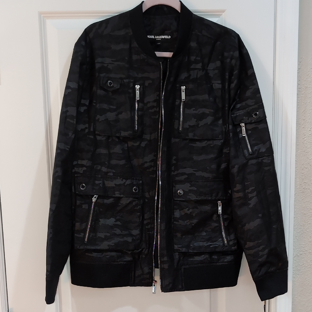Karl Lagerfeld Black Camo Bomber Jacket
